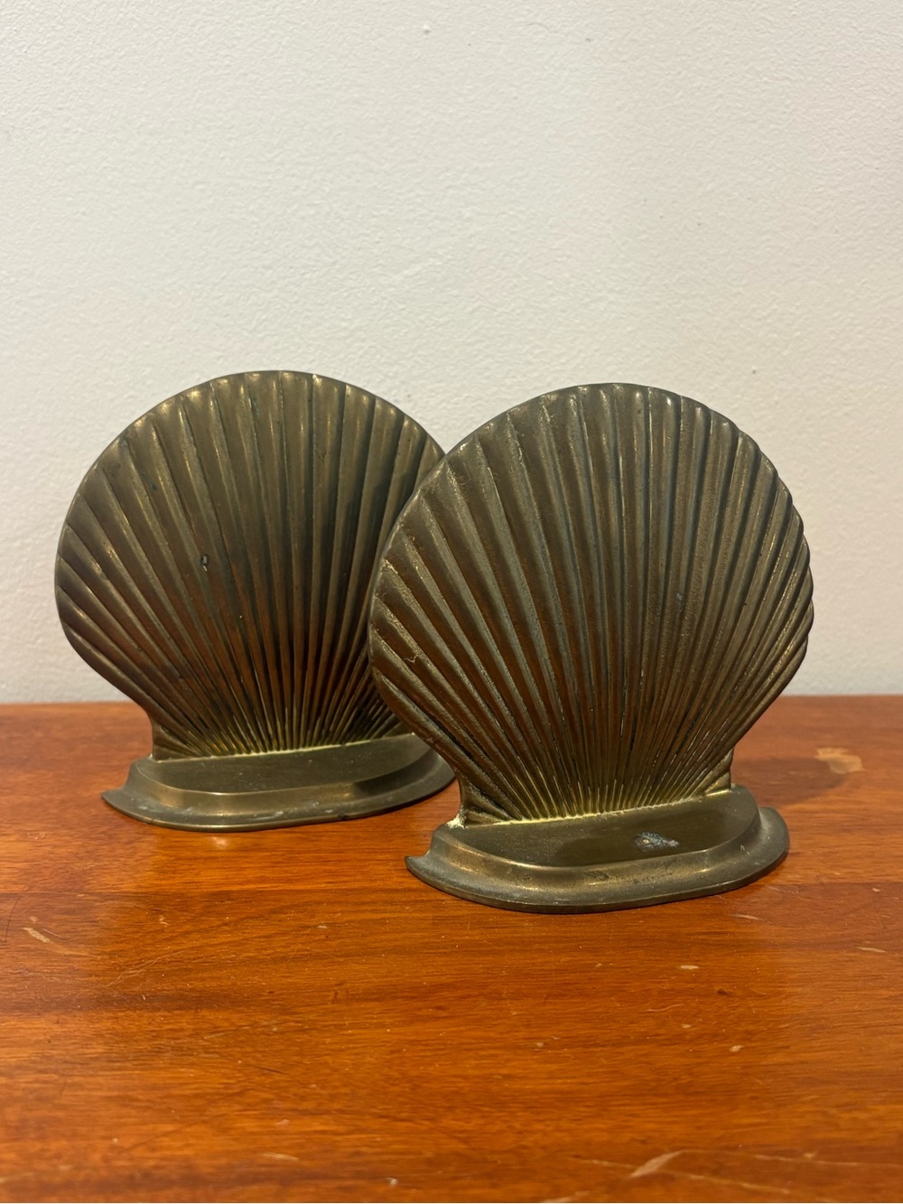 Vintage Brass Shell Bookends Set